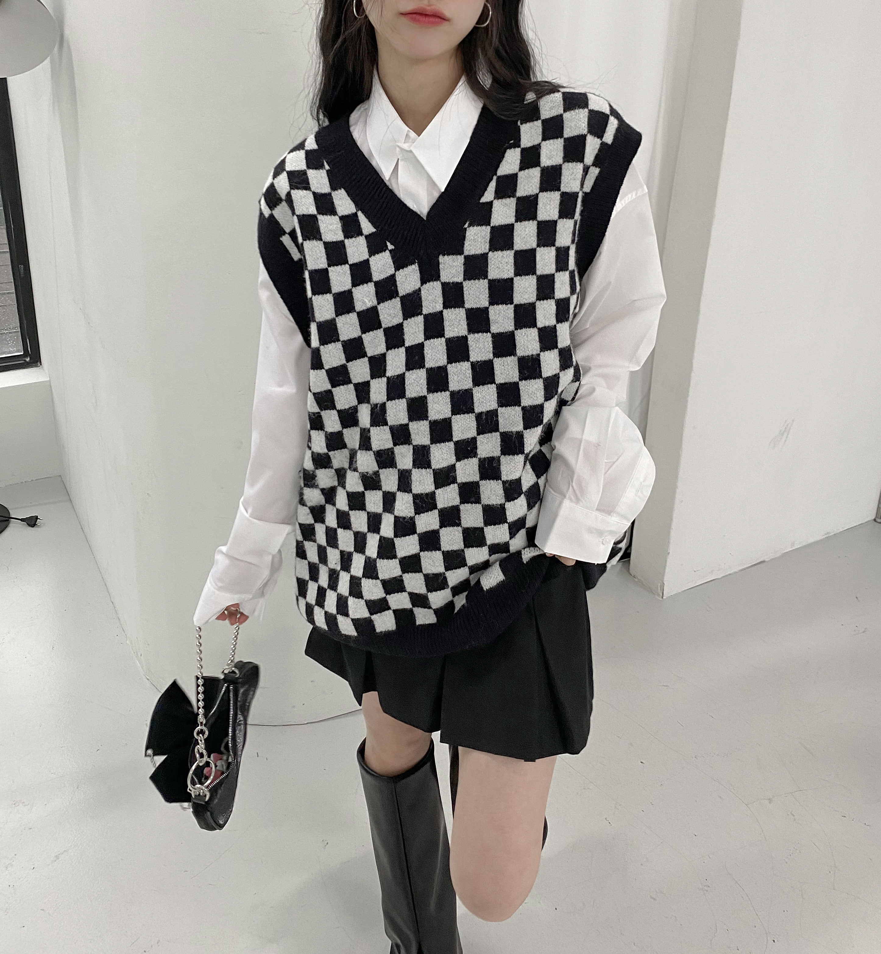 checkerboard wool vest