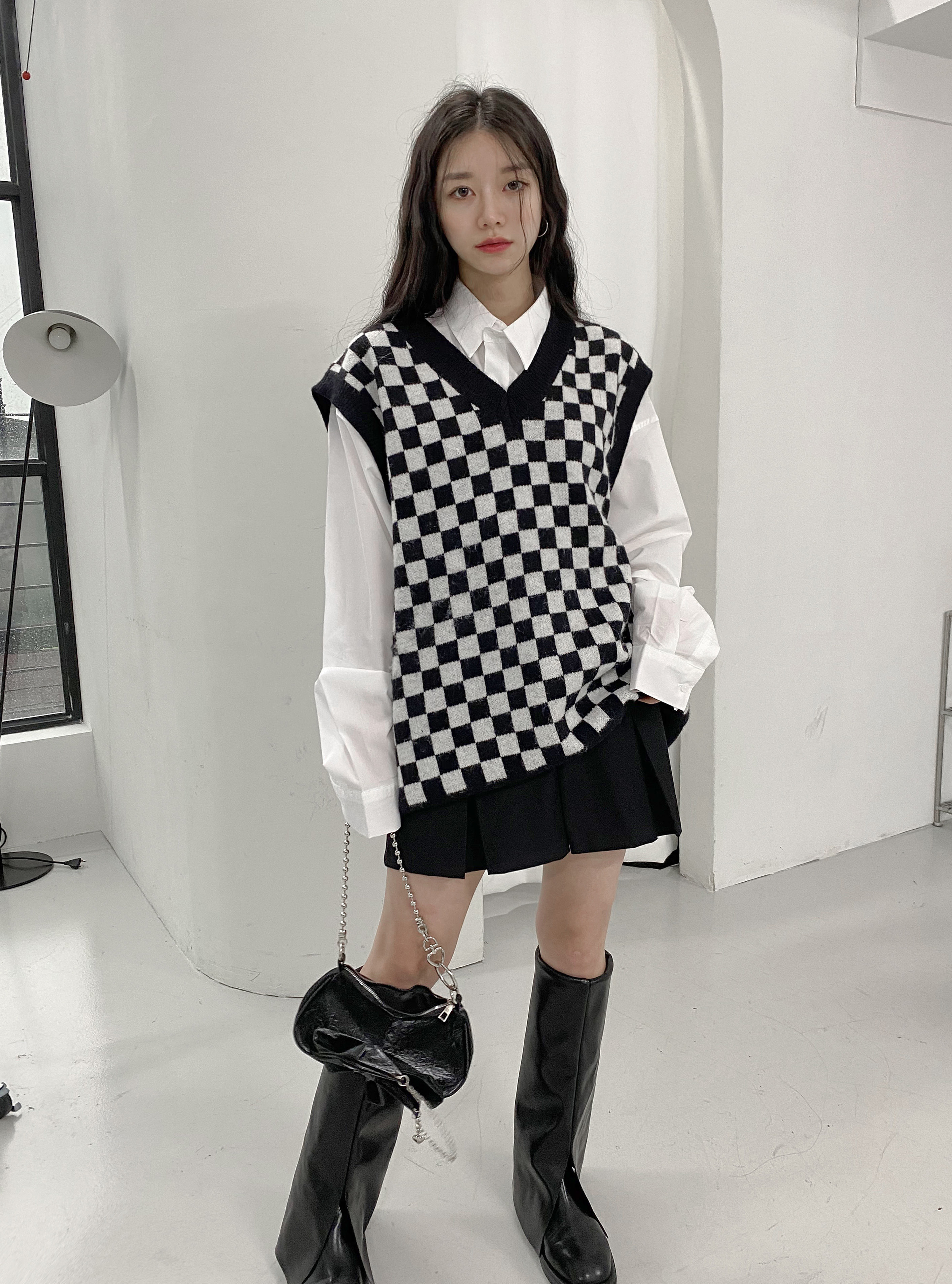 checkerboard wool vest