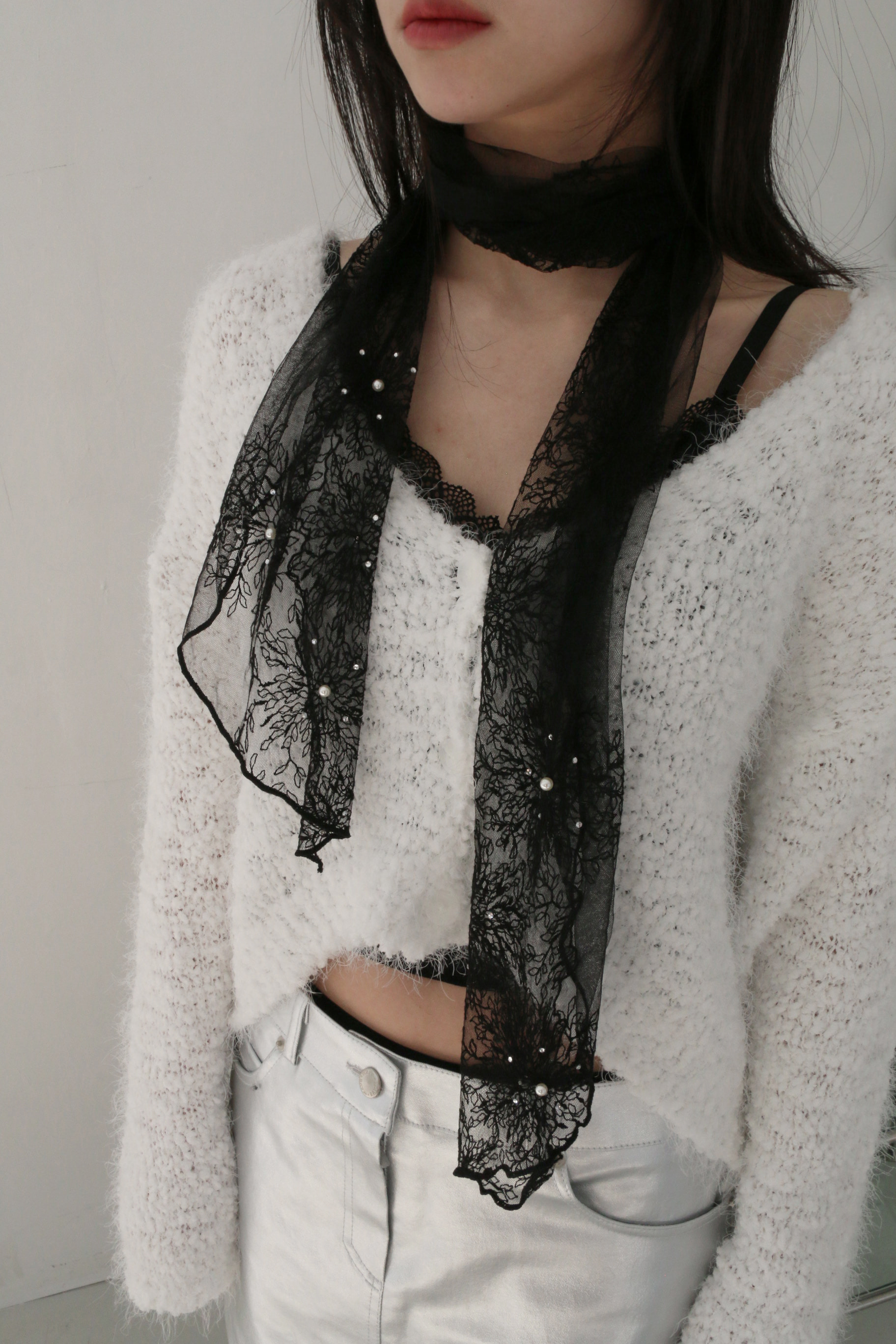 lace pearl scarf